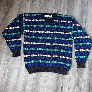 M Mantogne Soft Spun Stripe Grandpa Coogi Vibe Crew Neck Pullover Sweater L USA
